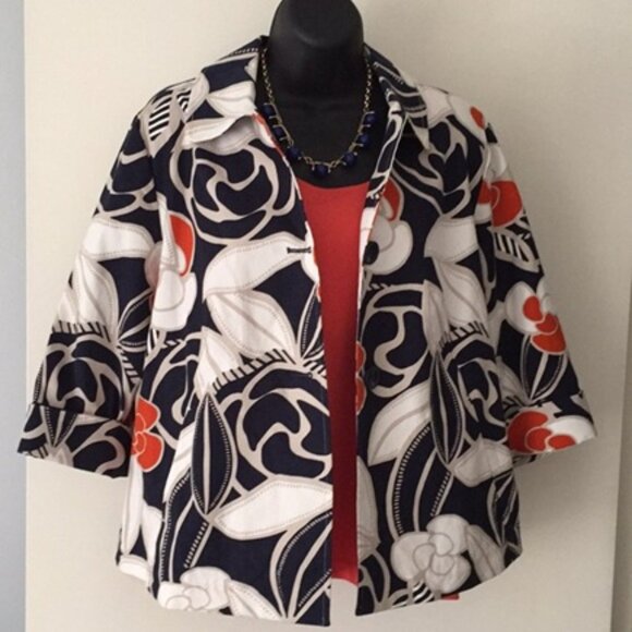 Chico's Navy Floral Swing Jacket Size 3 - Picture 1 of 12